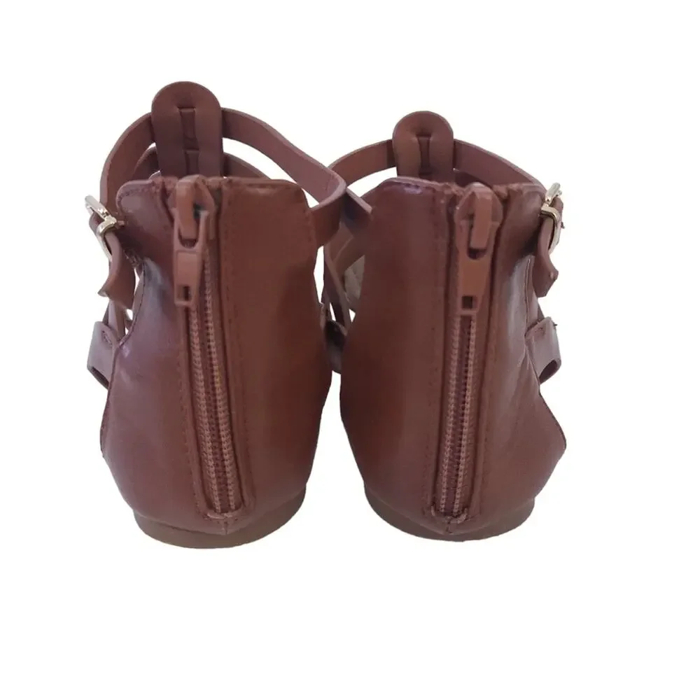 UNR8ED Girls Gladiator Sandals Brown Size 3 Open Toe Shoes, Back Closure, Flats